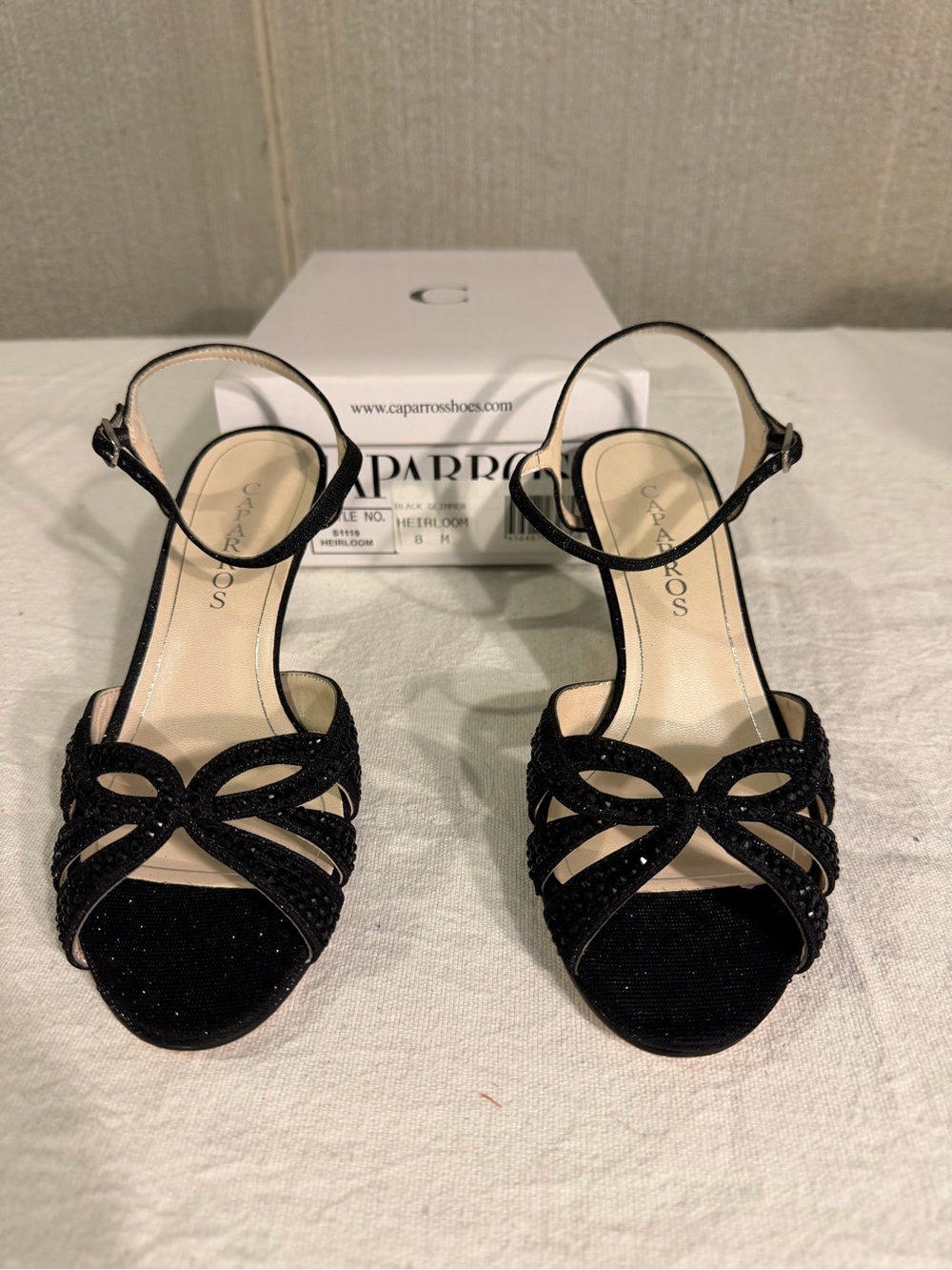 Caparros Black Sequined Strappy Ankle-Heel Sandals